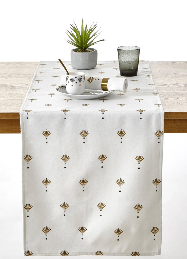 white and gold christmas table runner