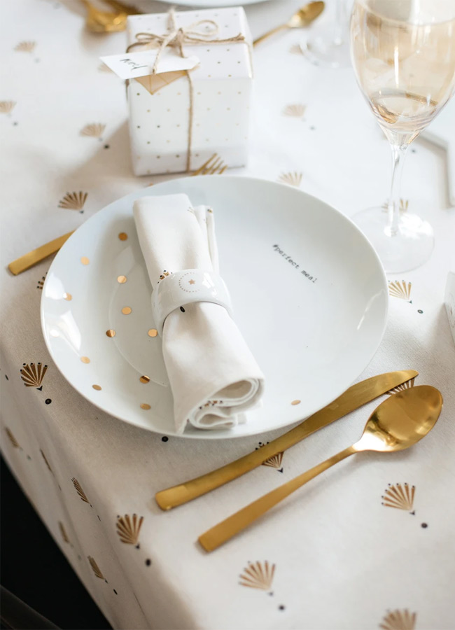 gold and white christmas table runner